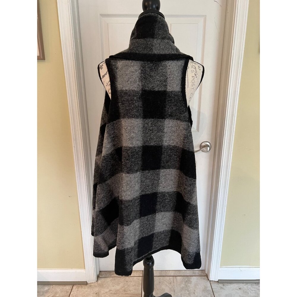 Amita Open Cardigan Wool Blend gray black buffalo check Shawl Sleeveless One Siz - Picture 4 of 5